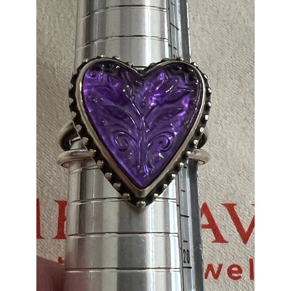 Retire, HTF James Avery Sculpted Hearts and Tulips Purple Doublet ring sz. 9￼ - Picture 8 of 11